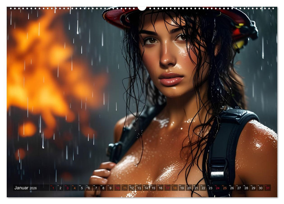 Heißer als Feuer: 14 verführerische Feuerwehrfrauen im Einsatz (CALVENDO Premium Wandkalender 2026)