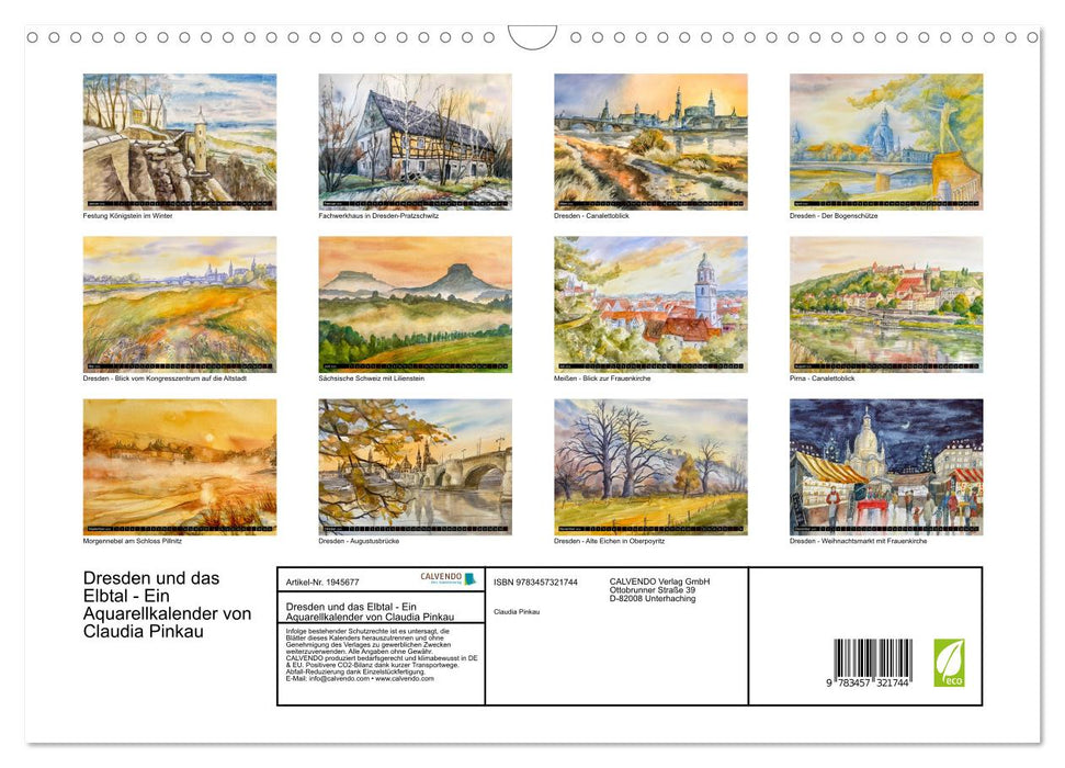 Dresden und das Elbtal - Ein Aquarellkalender von Claudia Pinkau (CALVENDO Wandkalender 2026)