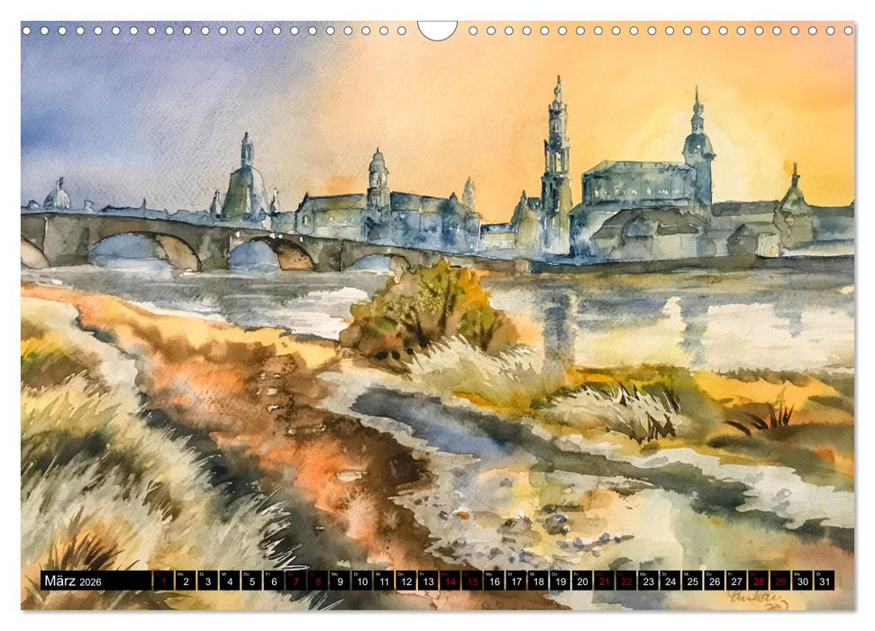 Dresden und das Elbtal - Ein Aquarellkalender von Claudia Pinkau (CALVENDO Wandkalender 2026)