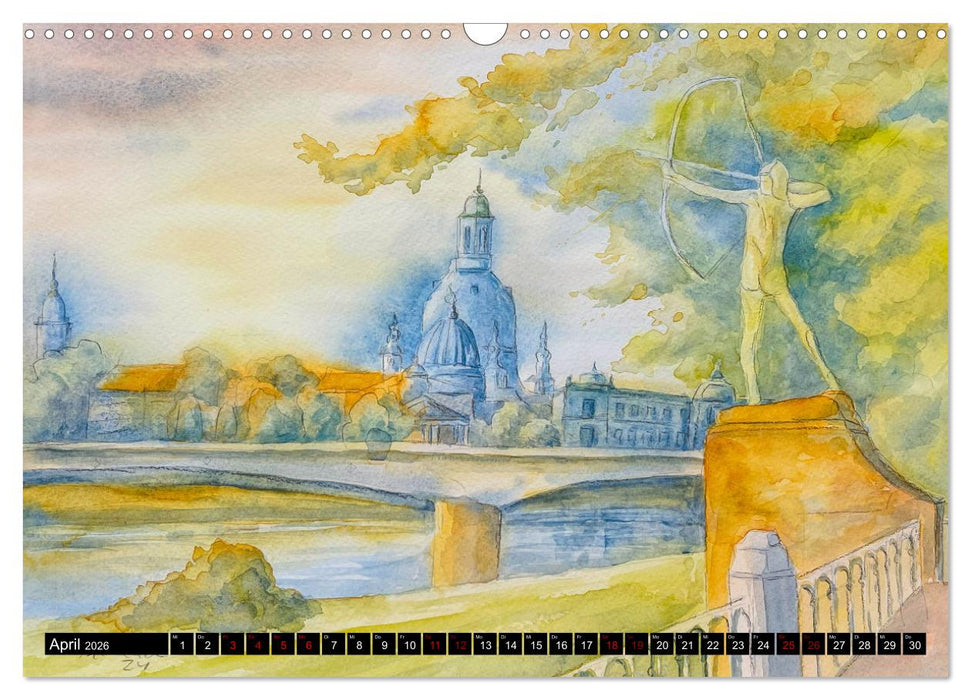 Dresden und das Elbtal - Ein Aquarellkalender von Claudia Pinkau (CALVENDO Wandkalender 2026)