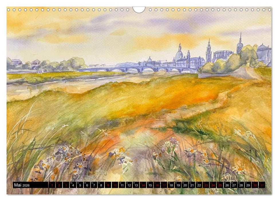 Dresden und das Elbtal - Ein Aquarellkalender von Claudia Pinkau (CALVENDO Wandkalender 2026)