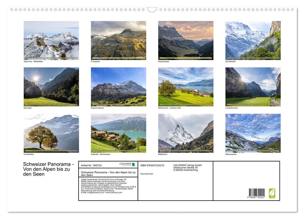 Schweizer Panorama - Von den Alpen bis zu den Seen (CALVENDO Wandkalender 2026)