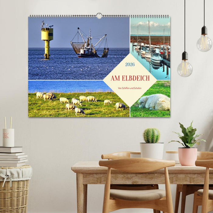 Am Elbdeich - Von Schiffen und Schafen (CALVENDO Wandkalender 2026)