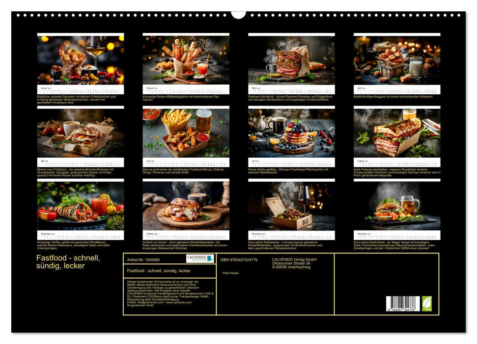Fastfood - schnell, sündig, lecker (CALVENDO Wandkalender 2026)