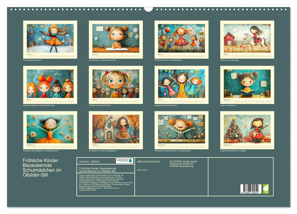 Fröhliche Kinder. Bezaubernde Schulmädchen im Ölbilder-Stil (CALVENDO Wandkalender 2026)