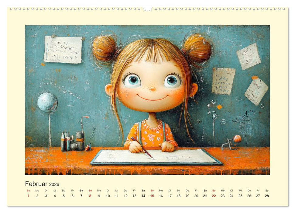 Fröhliche Kinder. Bezaubernde Schulmädchen im Ölbilder-Stil (CALVENDO Wandkalender 2026)