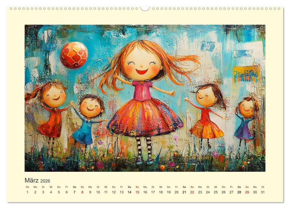 Fröhliche Kinder. Bezaubernde Schulmädchen im Ölbilder-Stil (CALVENDO Wandkalender 2026)