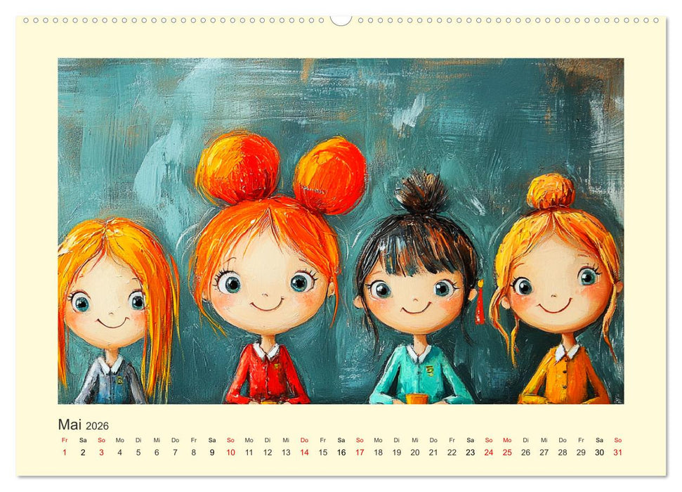 Fröhliche Kinder. Bezaubernde Schulmädchen im Ölbilder-Stil (CALVENDO Premium Wandkalender 2026)