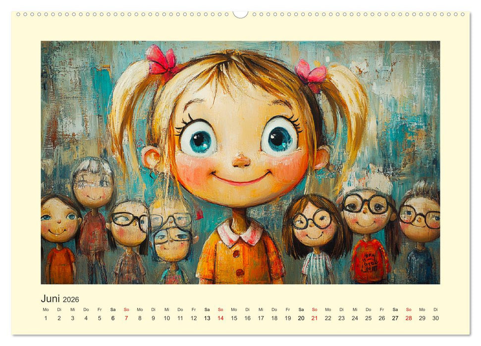 Fröhliche Kinder. Bezaubernde Schulmädchen im Ölbilder-Stil (CALVENDO Premium Wandkalender 2026)