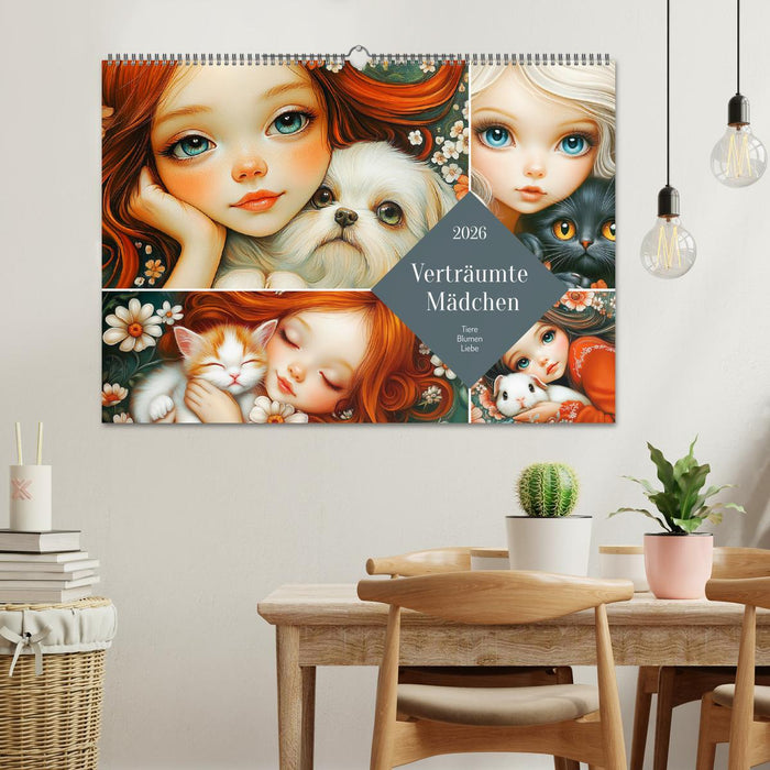 Verträumte Mädchen. Tiere, Blumen, Liebe. (CALVENDO Wandkalender 2026)
