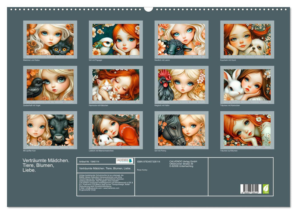 Verträumte Mädchen. Tiere, Blumen, Liebe. (CALVENDO Wandkalender 2026)