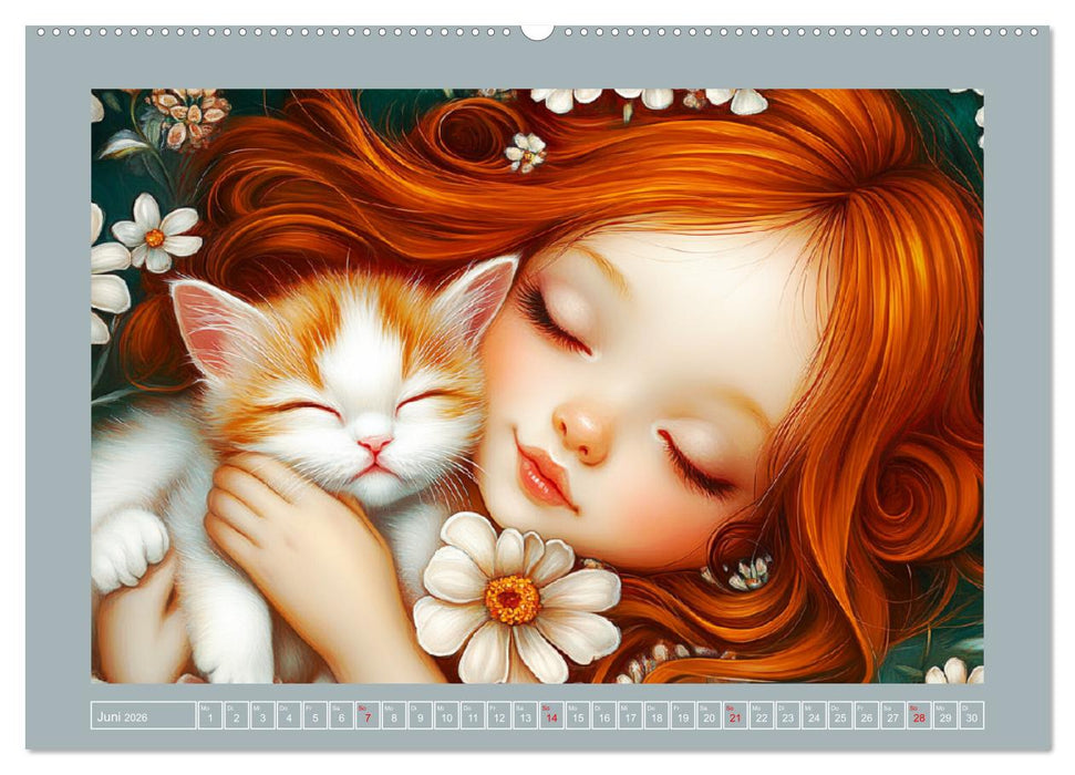 Verträumte Mädchen. Tiere, Blumen, Liebe. (CALVENDO Wandkalender 2026)
