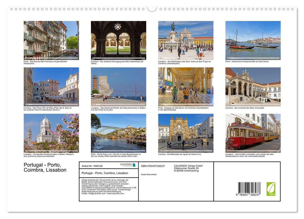 Portugal - Porto, Coimbra, Lissabon (CALVENDO Premium Wandkalender 2026)
