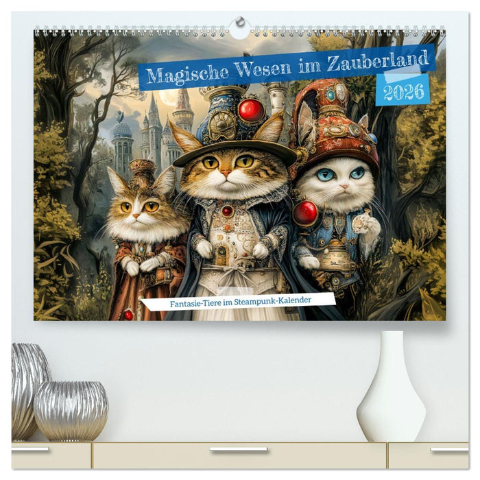 Magische Wesen im Zauberland - Fantasie-Tiere im Steampunk-Kalender (CALVENDO Premium Wandkalender 2026)