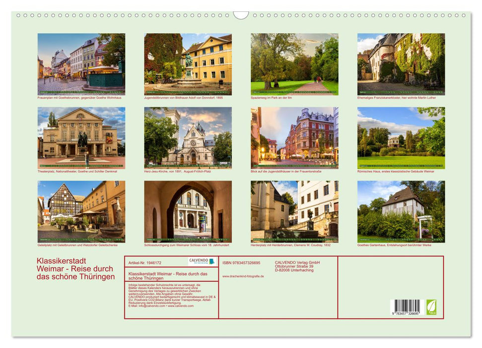 Klassikerstadt Weimar - Reise durch das schöne Thüringen (CALVENDO Wandkalender 2026)