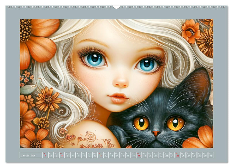 Verträumte Mädchen. Tiere, Blumen, Liebe. (CALVENDO Premium Wandkalender 2026)