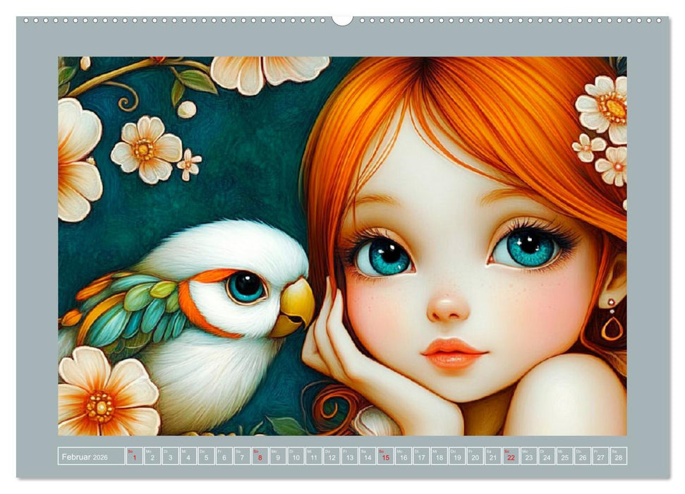 Verträumte Mädchen. Tiere, Blumen, Liebe. (CALVENDO Premium Wandkalender 2026)