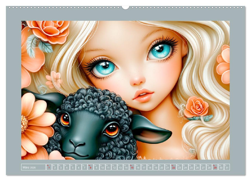 Verträumte Mädchen. Tiere, Blumen, Liebe. (CALVENDO Premium Wandkalender 2026)