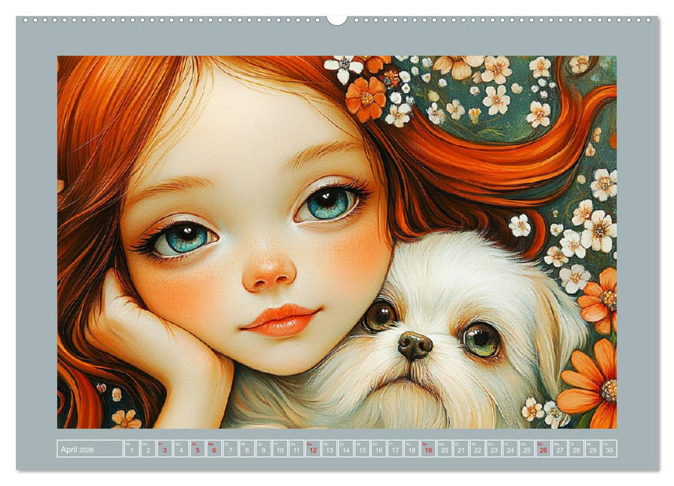 Verträumte Mädchen. Tiere, Blumen, Liebe. (CALVENDO Premium Wandkalender 2026)