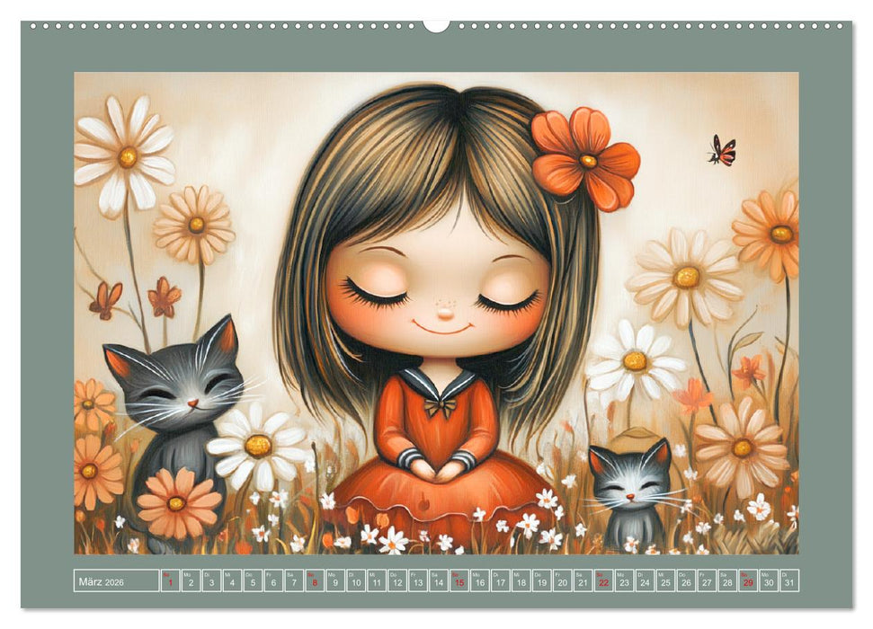 Mädchenträume. Süße Momente auf blühenden Wiesen (CALVENDO Premium Wandkalender 2026)