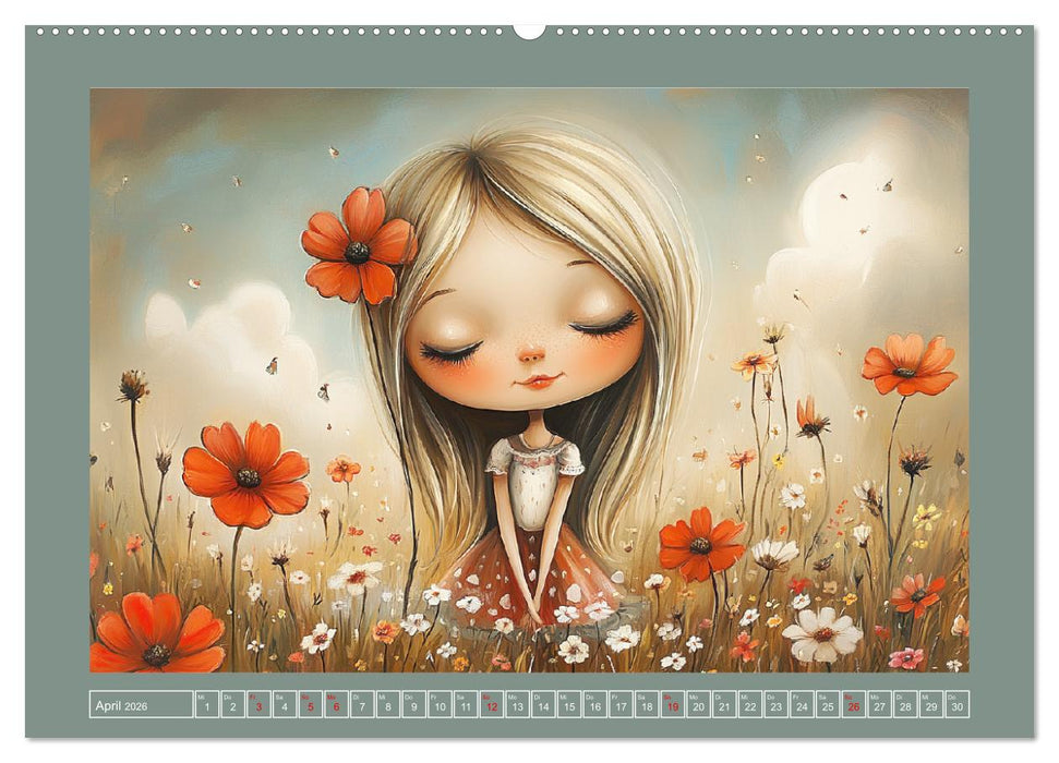Mädchenträume. Süße Momente auf blühenden Wiesen (CALVENDO Premium Wandkalender 2026)