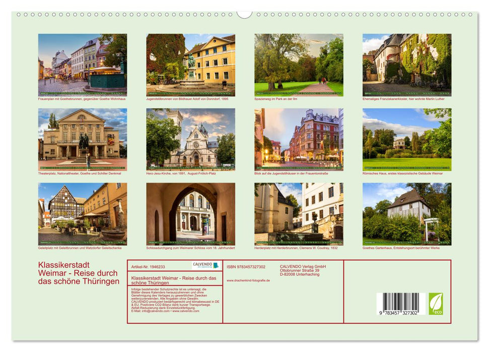 Klassikerstadt Weimar - Reise durch das schöne Thüringen (CALVENDO Premium Wandkalender 2026)