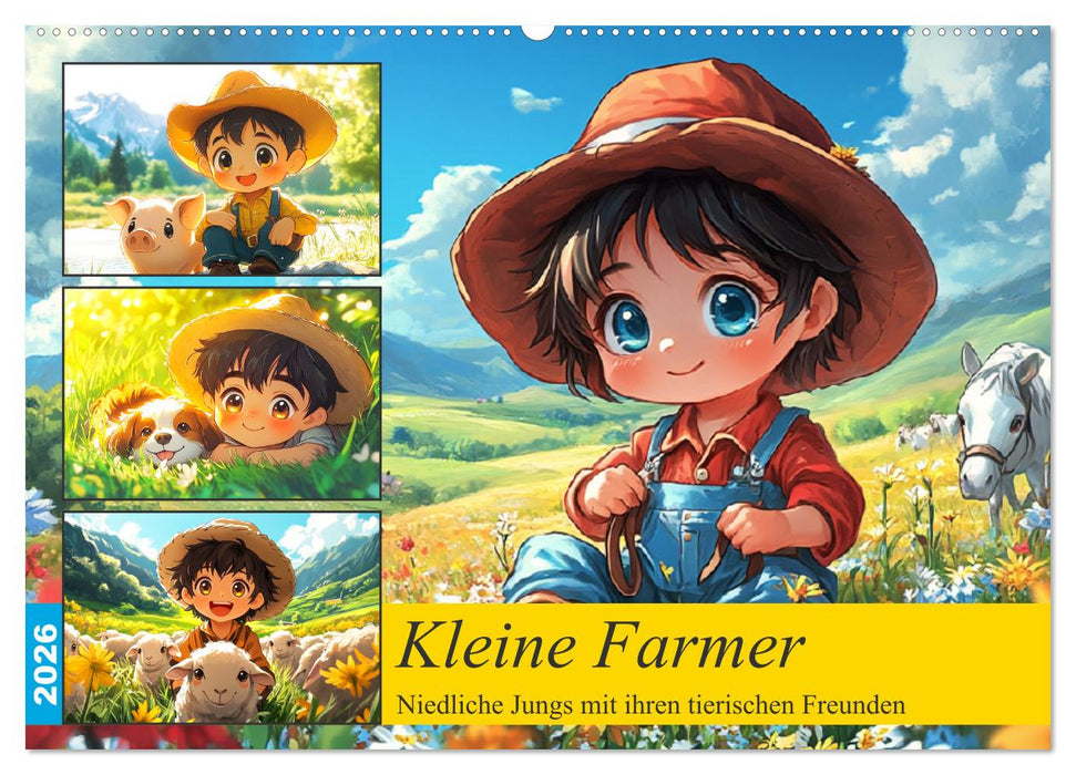 Kleine Farmer. Niedliche Jungs mit ihren tierischen Freunden (CALVENDO Wandkalender 2026)