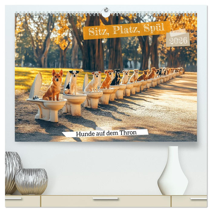 Sitz, Platz, Spül - Hunde auf dem Thron (CALVENDO Premium Wandkalender 2026)