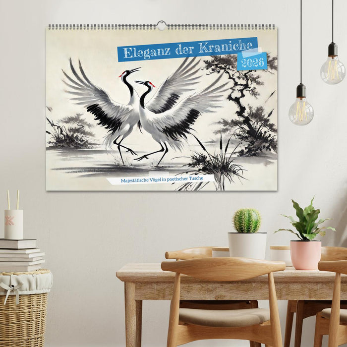 Eleganz der Kraniche - Majestätische Vögel in poetischer Tusche (CALVENDO Wandkalender 2026)