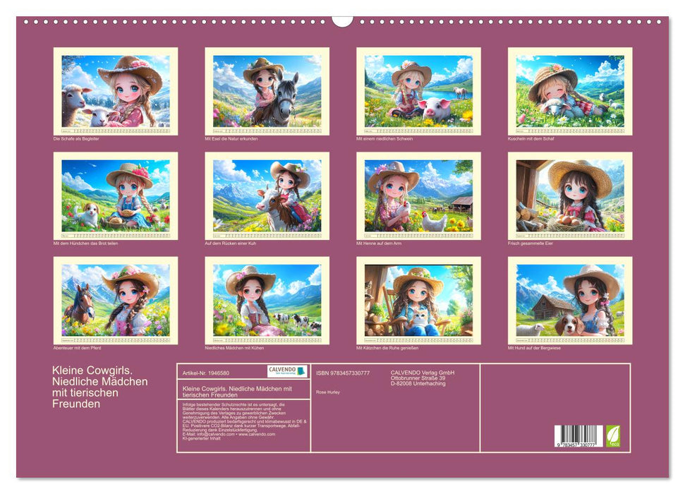 Kleine Cowgirls. Niedliche Mädchen mit tierischen Freunden (CALVENDO Wandkalender 2026)