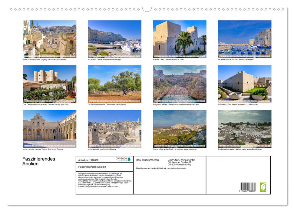 Faszinierendes Apulien (CALVENDO Wandkalender 2026)