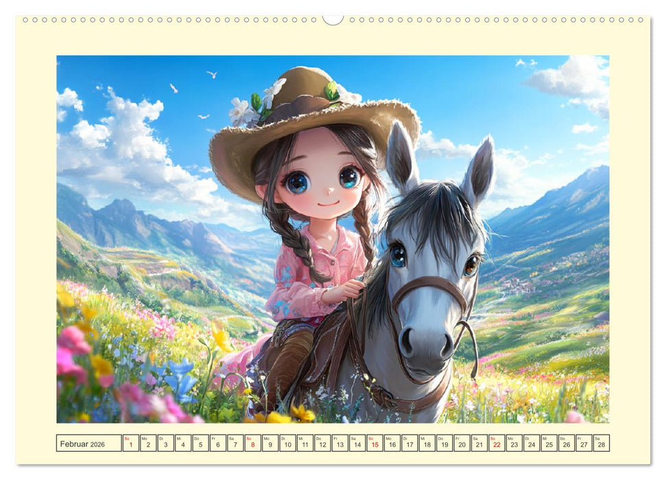 Kleine Cowgirls. Niedliche Mädchen mit tierischen Freunden (CALVENDO Premium Wandkalender 2026)