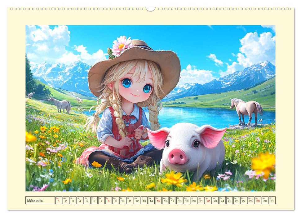 Kleine Cowgirls. Niedliche Mädchen mit tierischen Freunden (CALVENDO Premium Wandkalender 2026)