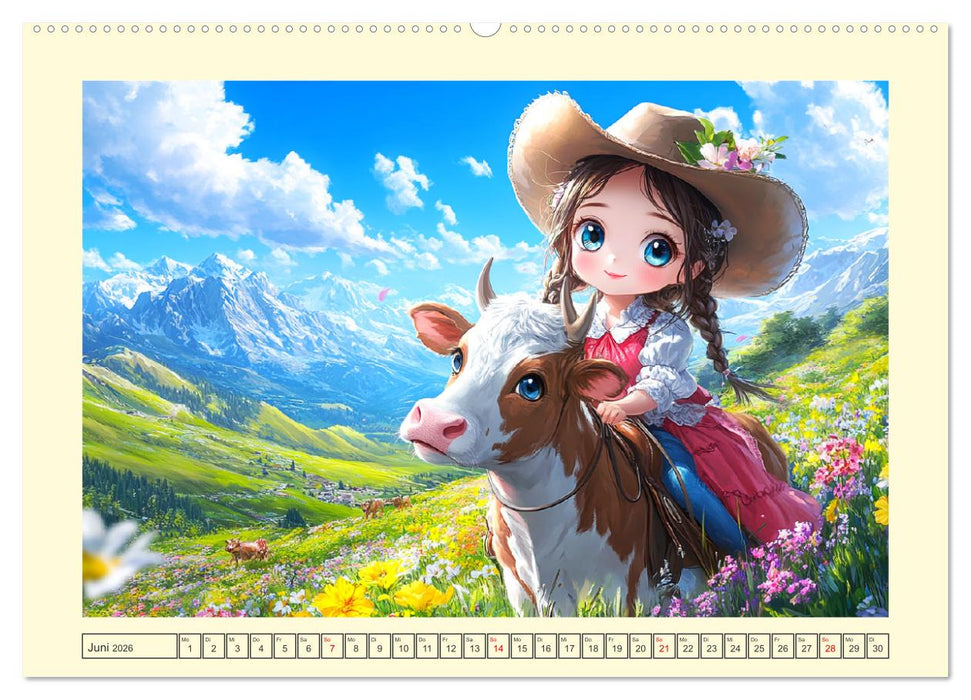Kleine Cowgirls. Niedliche Mädchen mit tierischen Freunden (CALVENDO Premium Wandkalender 2026)