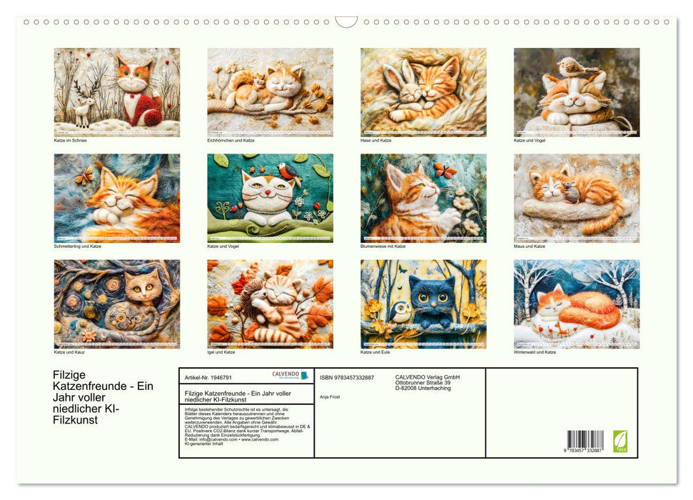 Filzige Katzenfreunde - Ein Jahr voller niedlicher KI-Filzkunst (CALVENDO Wandkalender 2026)