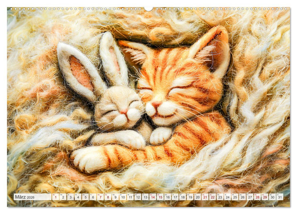 Filzige Katzenfreunde - Ein Jahr voller niedlicher KI-Filzkunst (CALVENDO Wandkalender 2026)