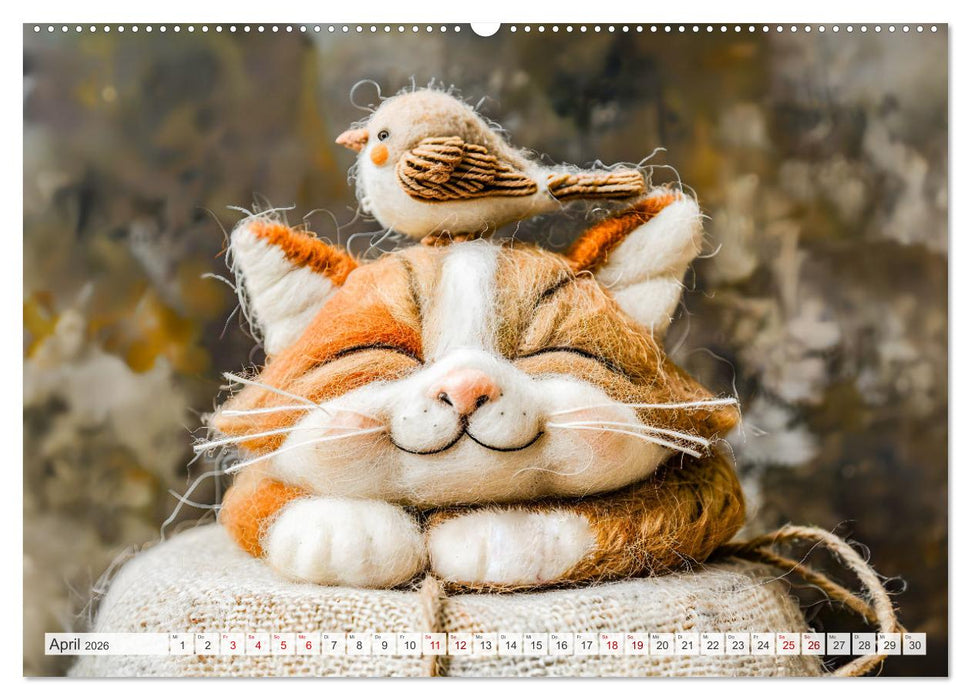Filzige Katzenfreunde - Ein Jahr voller niedlicher KI-Filzkunst (CALVENDO Wandkalender 2026)