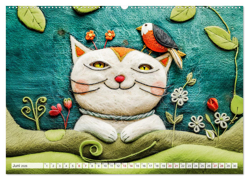 Filzige Katzenfreunde - Ein Jahr voller niedlicher KI-Filzkunst (CALVENDO Wandkalender 2026)