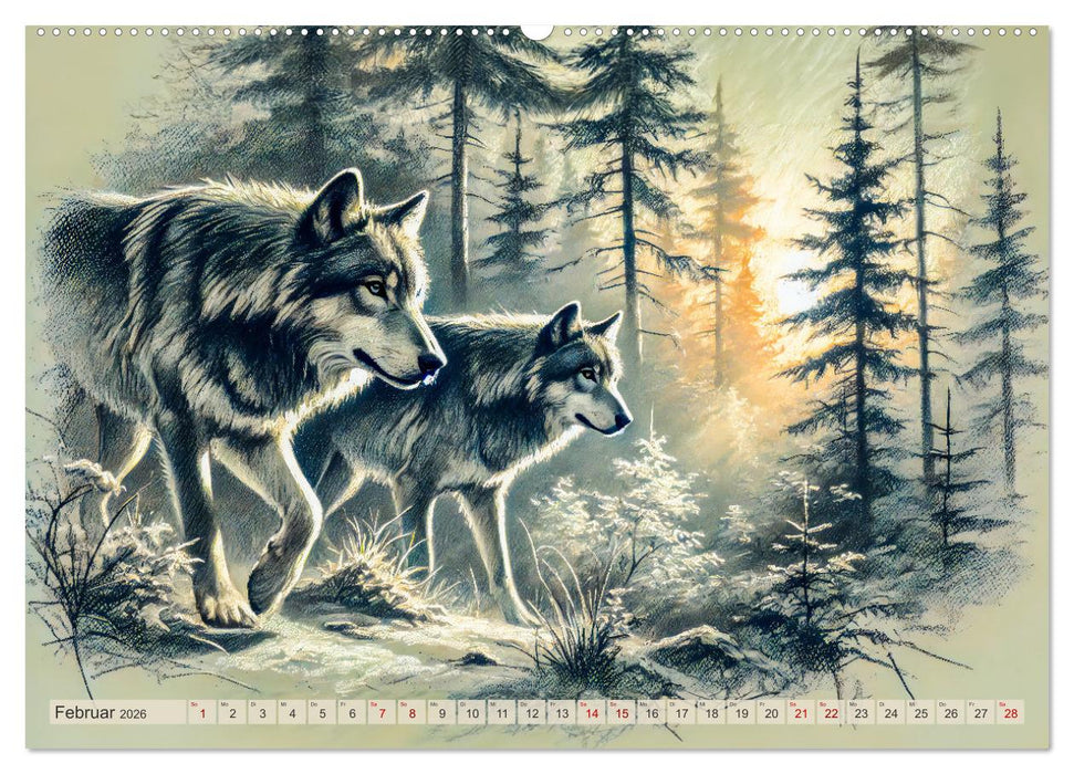 Die Eleganz der Wölfe - Mythische Begegnungen in der Natur (CALVENDO Premium Wandkalender 2026)