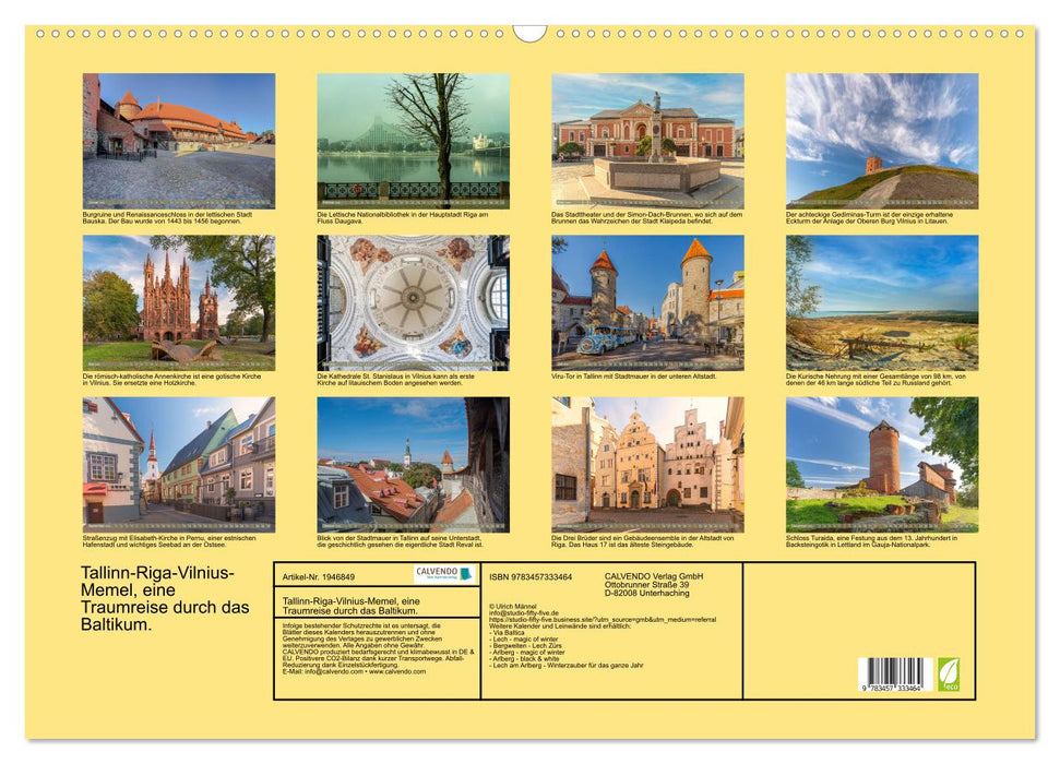 Tallinn-Riga-Vilnius-Memel, eine Traumreise durch das Baltikum. (CALVENDO Wandkalender 2026)