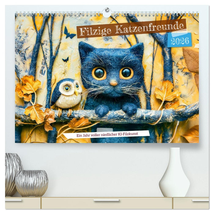 Filzige Katzenfreunde - Ein Jahr voller niedlicher KI-Filzkunst (CALVENDO Premium Wandkalender 2026)