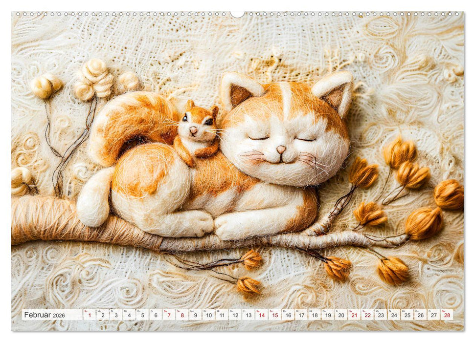 Filzige Katzenfreunde - Ein Jahr voller niedlicher KI-Filzkunst (CALVENDO Premium Wandkalender 2026)