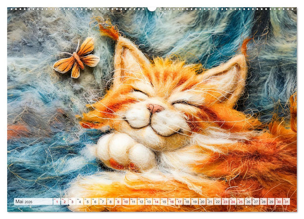 Filzige Katzenfreunde - Ein Jahr voller niedlicher KI-Filzkunst (CALVENDO Premium Wandkalender 2026)