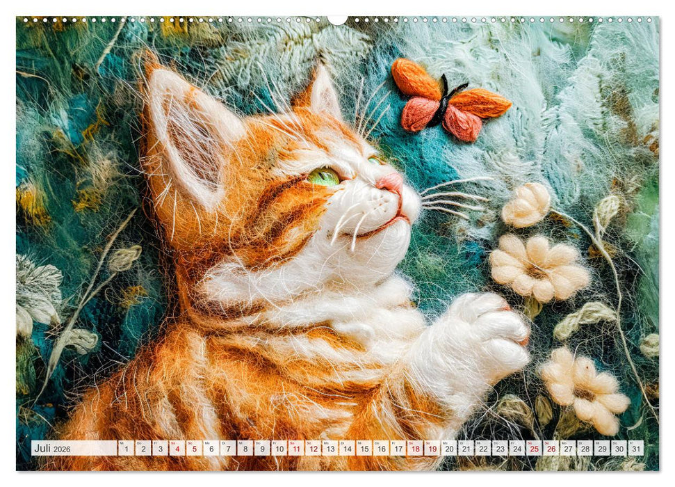 Filzige Katzenfreunde - Ein Jahr voller niedlicher KI-Filzkunst (CALVENDO Premium Wandkalender 2026)