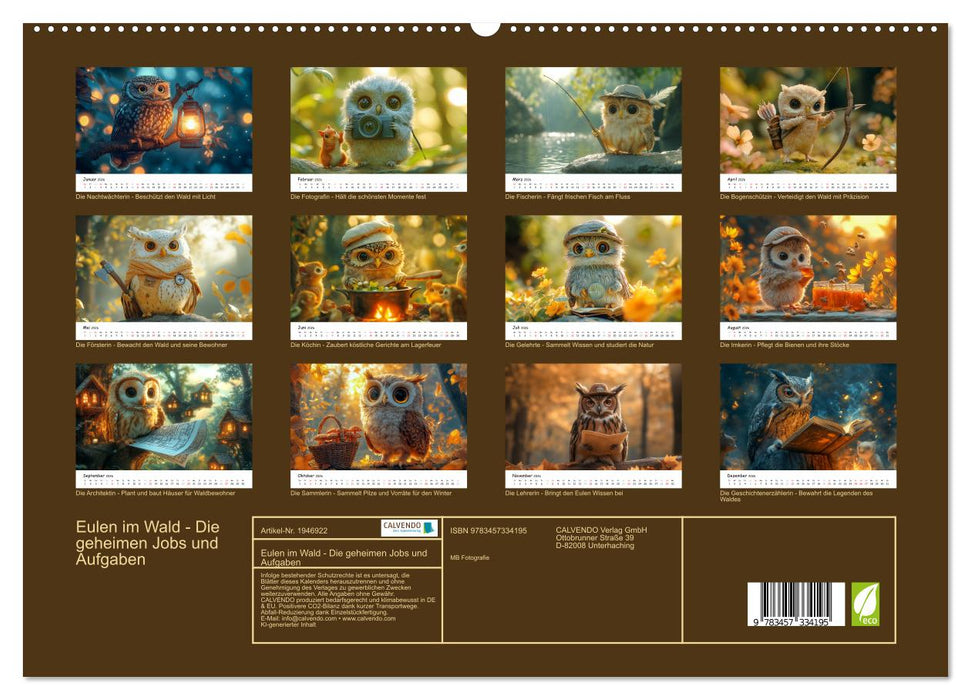 Eulen im Wald - Die geheimen Jobs und Aufgaben (CALVENDO Premium Wandkalender 2026)