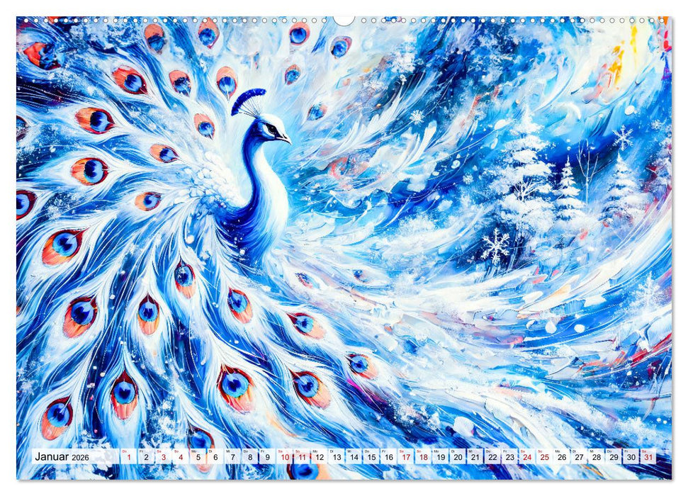 Tanz der Pfauen - Jahreszeiten in abstrakter Eleganz (CALVENDO Premium Wandkalender 2026)