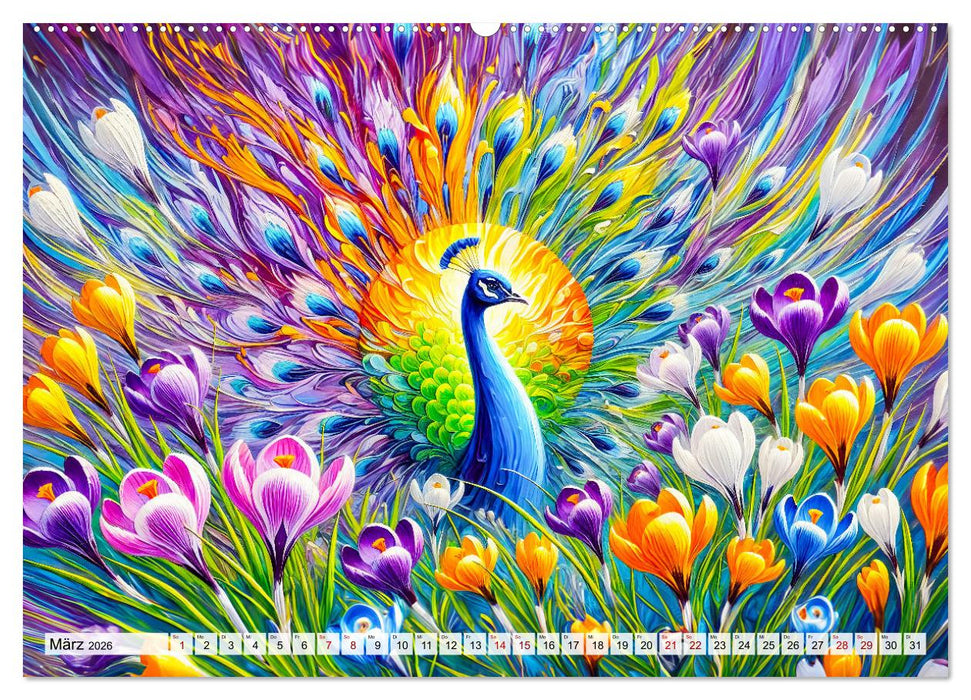Tanz der Pfauen - Jahreszeiten in abstrakter Eleganz (CALVENDO Premium Wandkalender 2026)