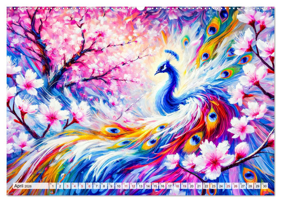 Tanz der Pfauen - Jahreszeiten in abstrakter Eleganz (CALVENDO Premium Wandkalender 2026)