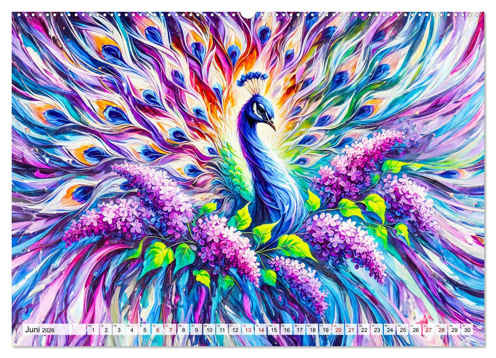 Tanz der Pfauen - Jahreszeiten in abstrakter Eleganz (CALVENDO Premium Wandkalender 2026)