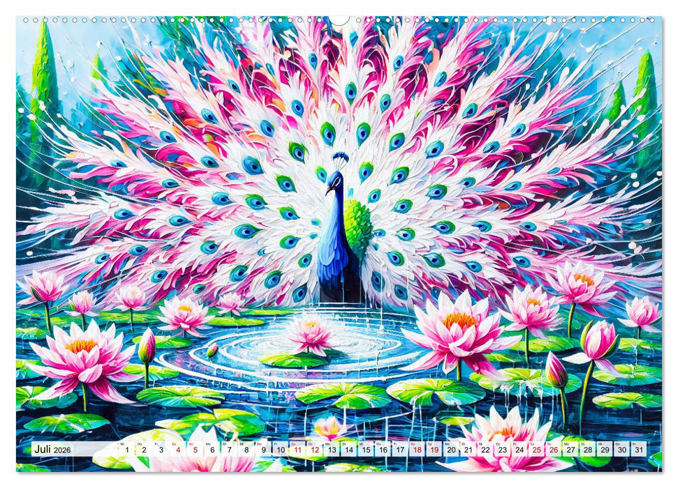 Tanz der Pfauen - Jahreszeiten in abstrakter Eleganz (CALVENDO Premium Wandkalender 2026)